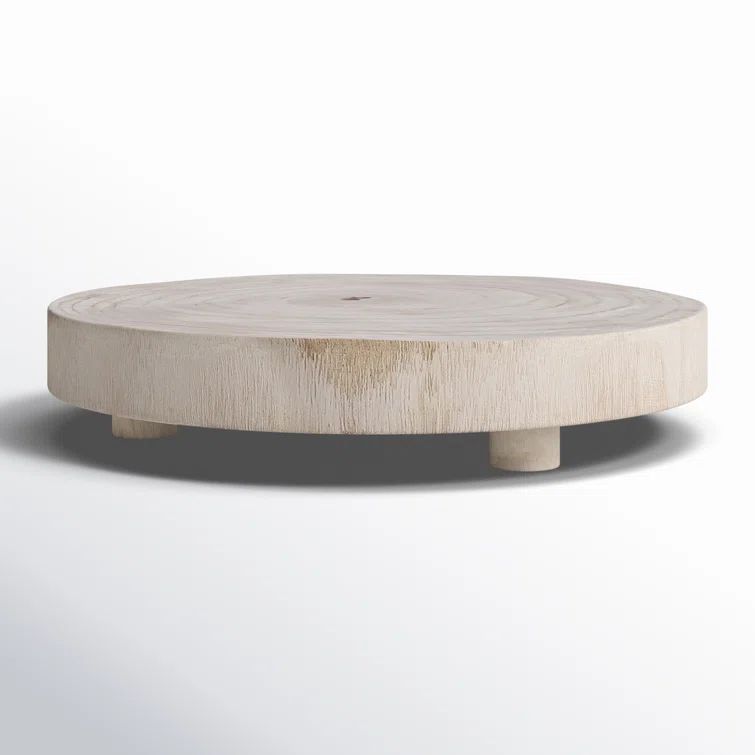 Light Brown Solid Wood Round Ottoman and Coffee Table Tray