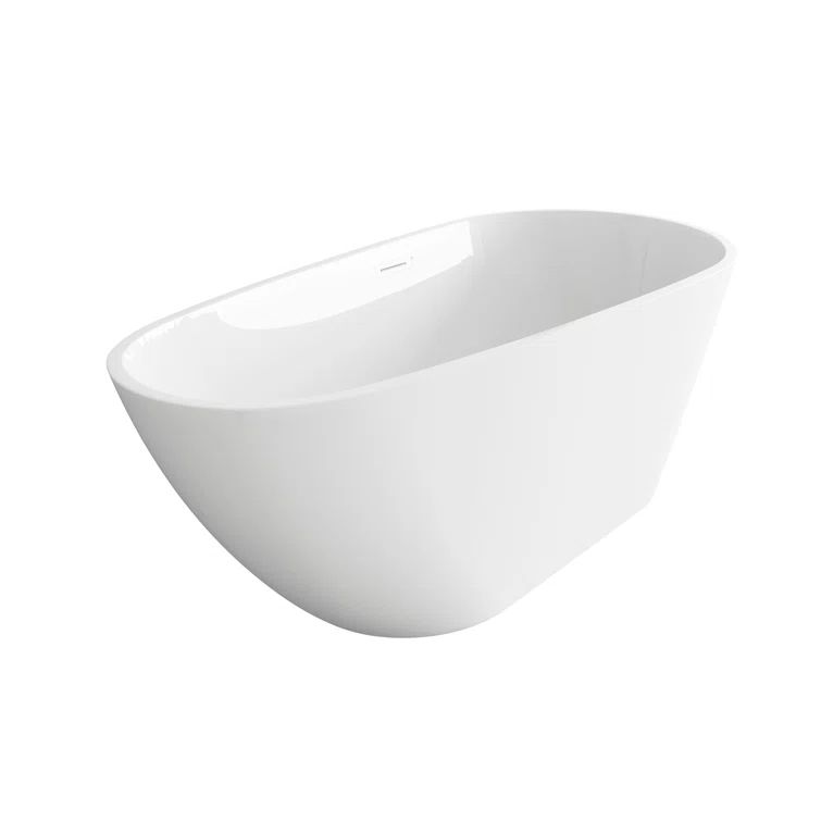 Glossy White Acrylic Freestanding 59 Inch Soaking Bathtub