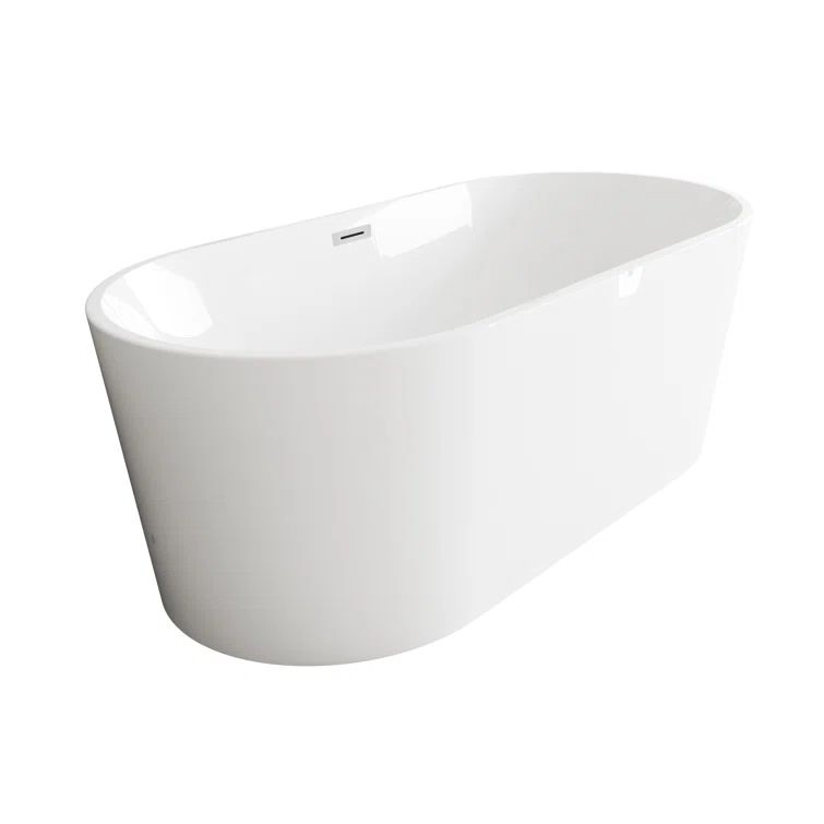 Elegant 67-Inch Glossy White Acrylic Freestanding Bathtub