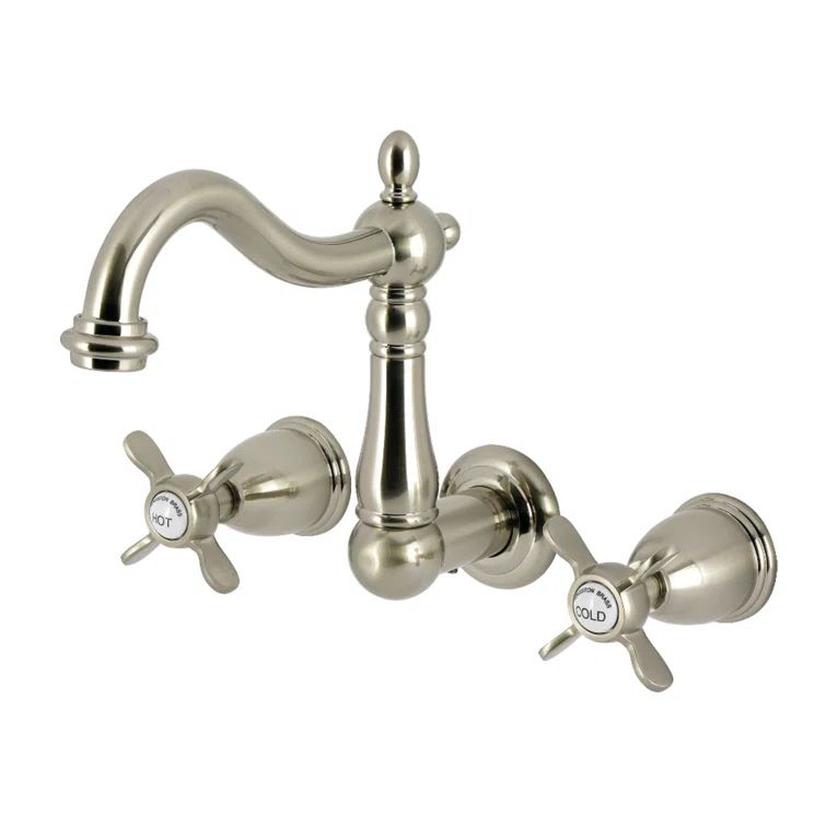 Brushed Nickel Victorian Double-Handle Wall Mount Bathroom Faucet