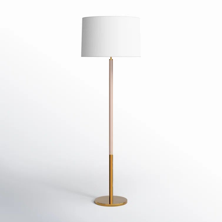 Burnished Brass and White Linen Dimmable Floor Lamp
