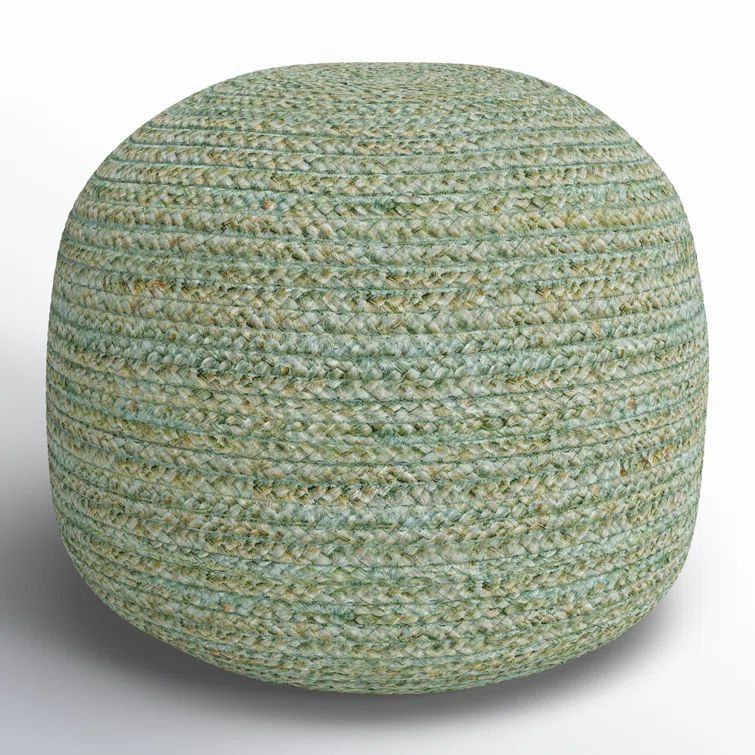 Aqua Round Jute Upholstered Pouf with Polystyrene Beans