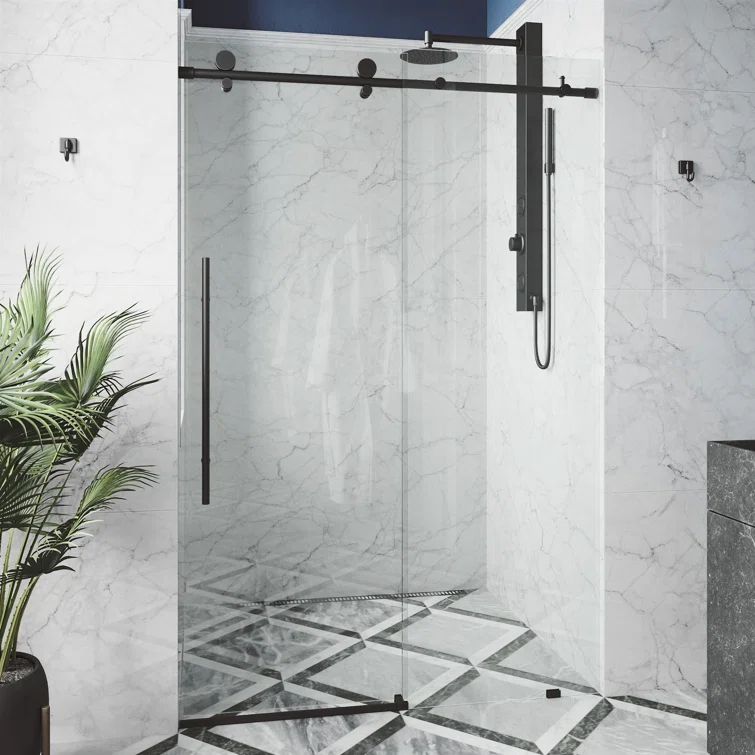 Elan E-Class 60" Matte Black Frameless Sliding Shower Door