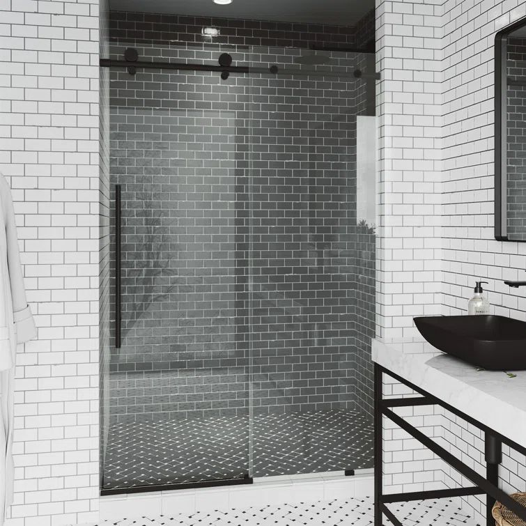 Elan E-Class 44-48" Matte Black Frameless Sliding Shower Door