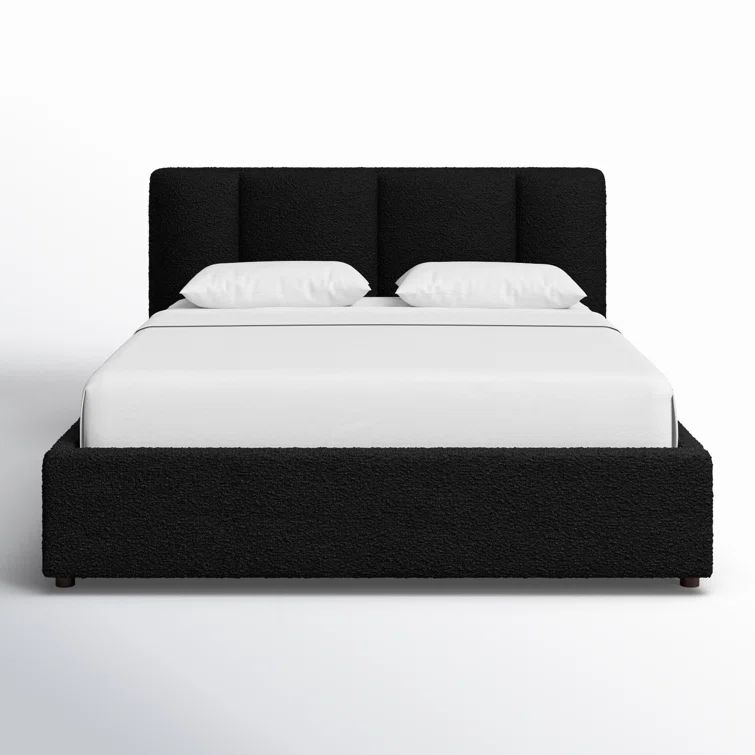Black Queen Upholstered Wood Frame Bed with Tufted Headboard