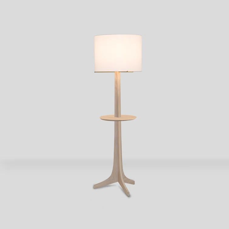 Nauta White Linen Shade Tripod Floor Lamp with Brushed Brass Accents