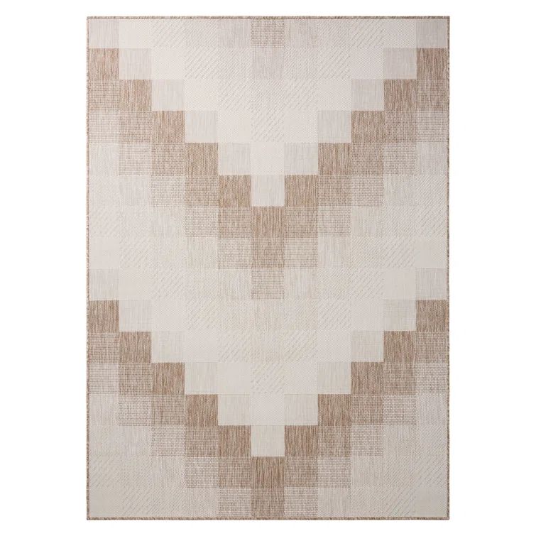Beige and Cream Geometric Synthetic Rectangular Rug