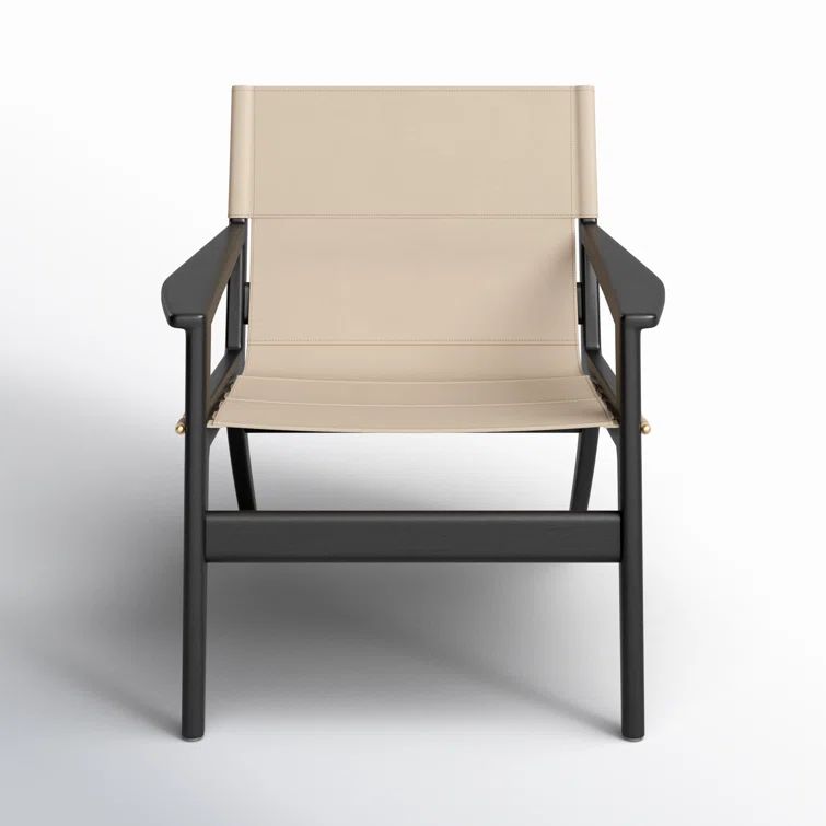 Culkin White Leather and Mahogany Wood Sling Chair
