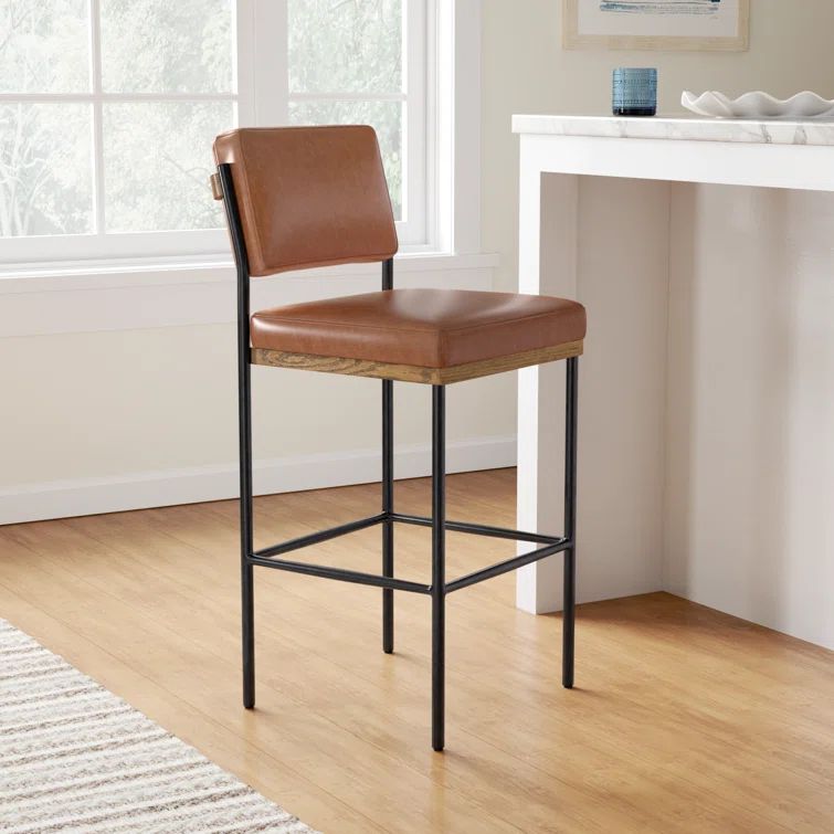 Ellie Contemporary Black Iron & Sonoma Chestnut Leather Counter Stool