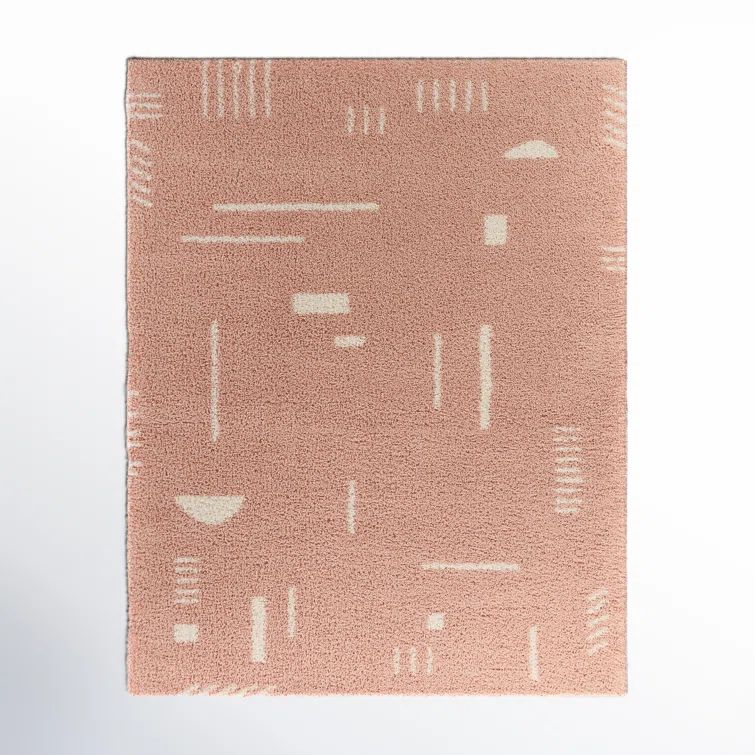 Morin Pink Geometric Shag Synthetic Stain-Resistant Rug