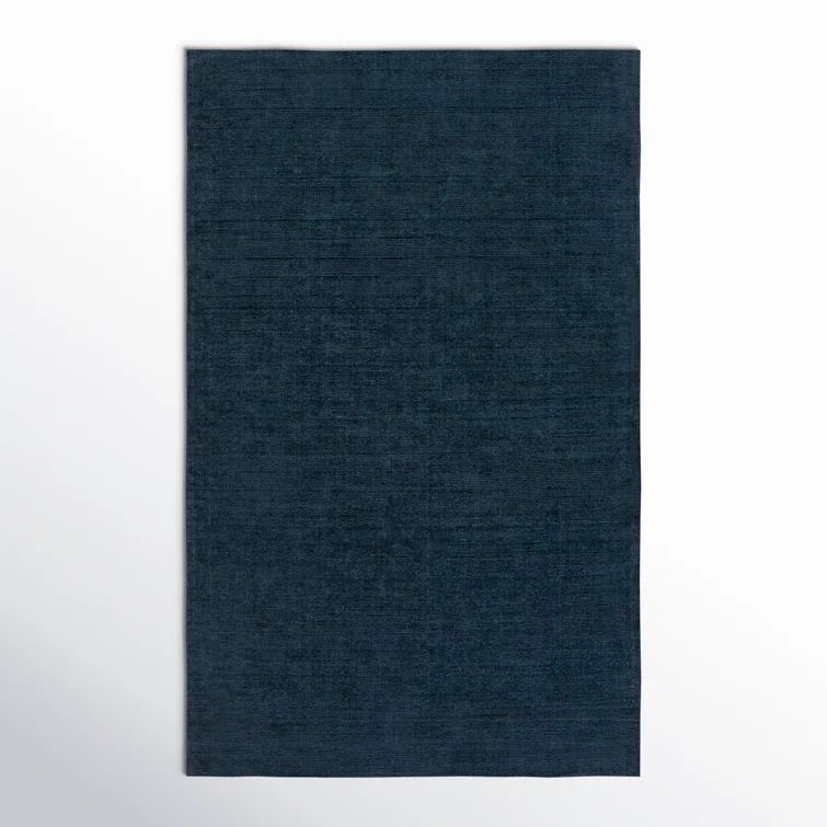 Hand-Woven Dark Blue Wool Rectangular Area Rug