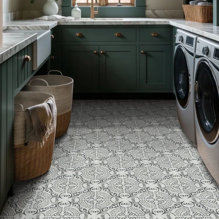 Paloma 8'' x 8'' Black and White Porcelain Floor and Wall Tile