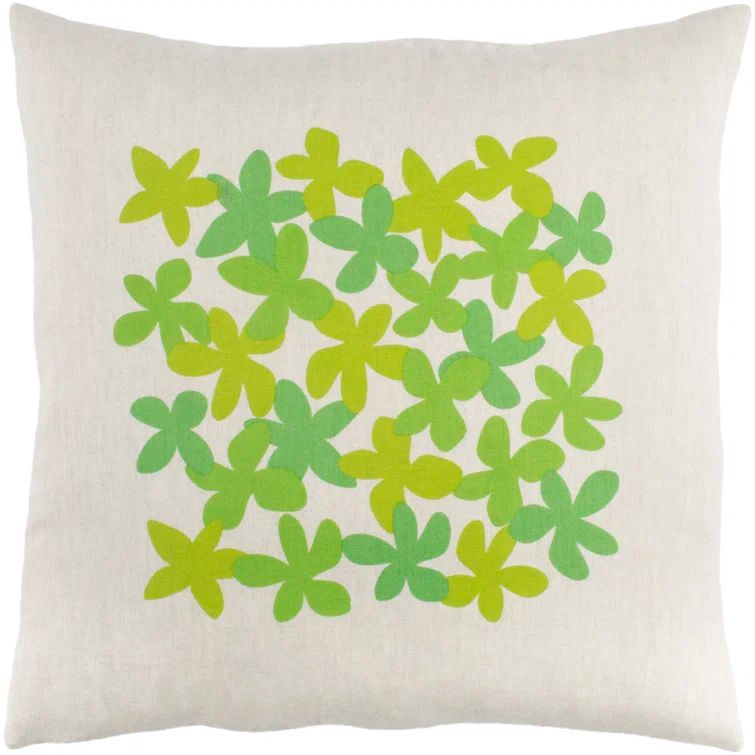 Grass Green and Lime Floral Linen Throw Pillow Cover
