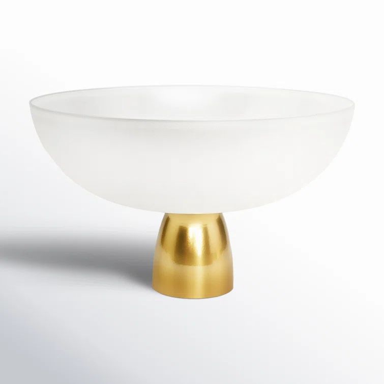White and Gold Round Glass Bowl with Stand