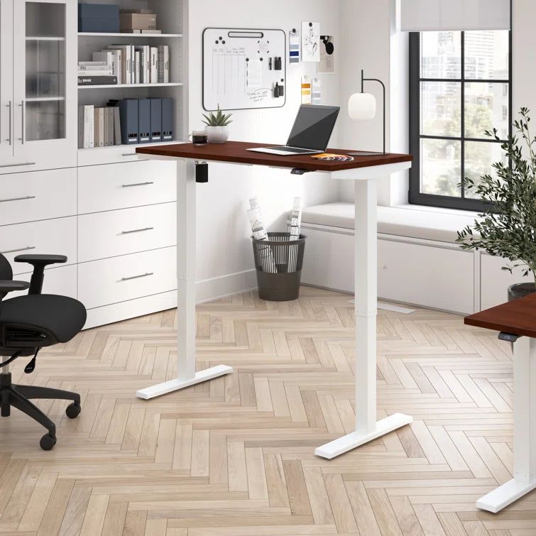 White Processed Wood Electric Height Adjustable Standing Desk