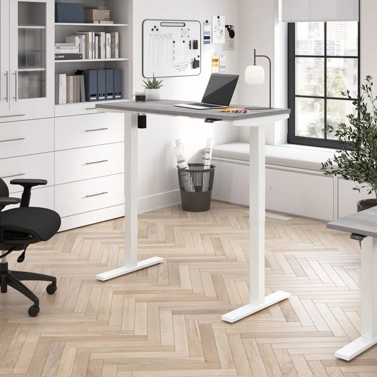 White Adjustable Height Standing Desk with Paper Laminate Finish