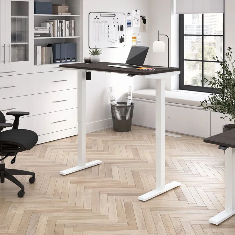 Storm Gray and White Adjustable Height Standing Desk with Laminate Finish