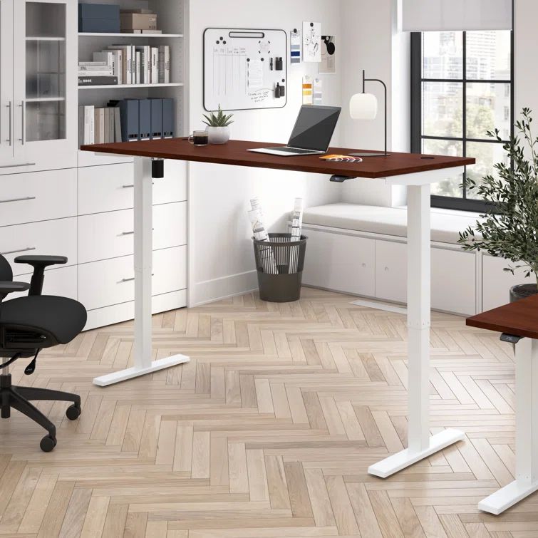 72" Hansen Cherry and White Adjustable Standing Desk with Electronic Control