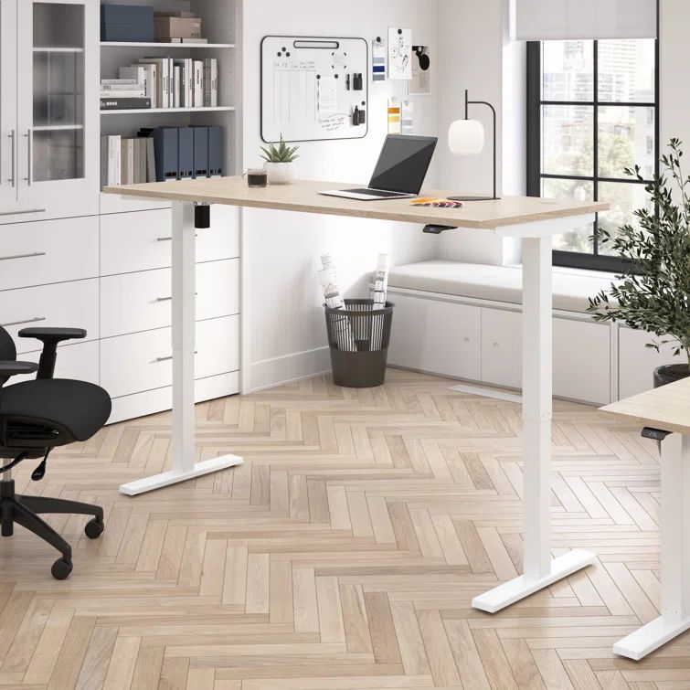 Natural Elm Adjustable Height Standing Desk with Electronic Control