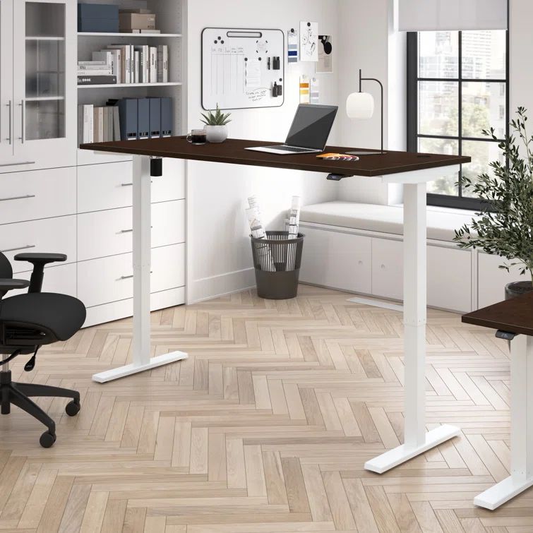 Mocha Cherry Adjustable Height Standing Desk with White Base