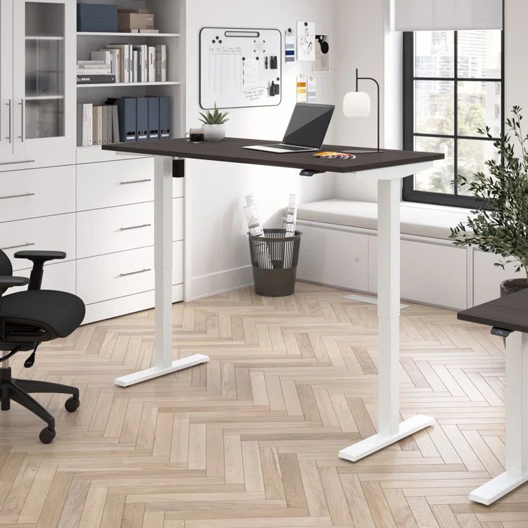 White and Storm Gray Adjustable Height Standing Desk with Laminate Finish