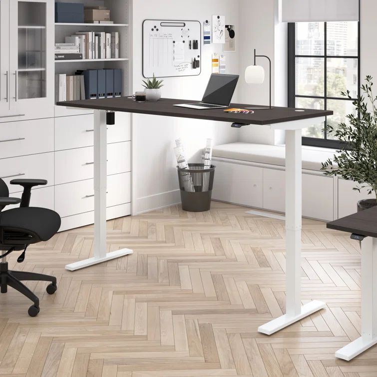 Storm Gray and White Adjustable Height Standing Desk with Electronic Control