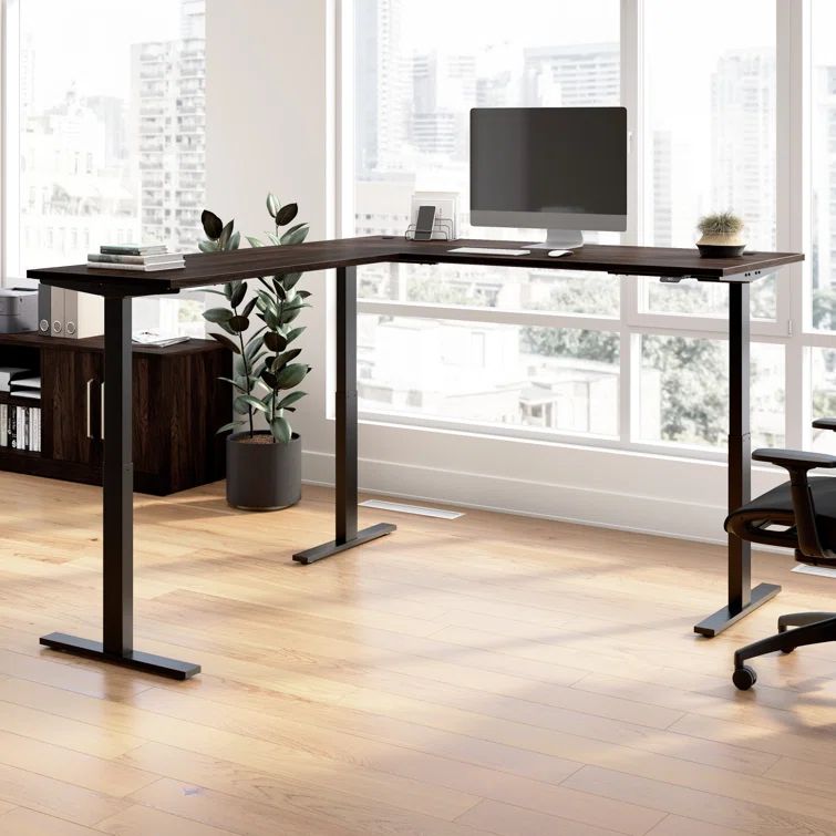 Black Walnut Adjustable Height L-Shaped Standing Desk