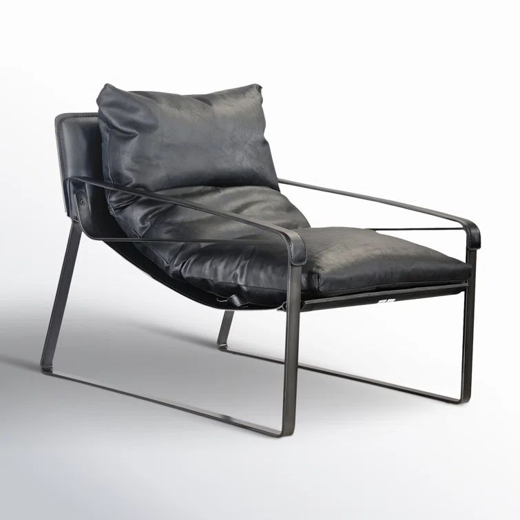 Contemporary Black Leather Metal Accent Chair