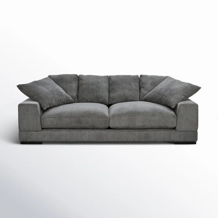 Gray Corduroy Polyester Sofa with Ottoman and Wood Frame