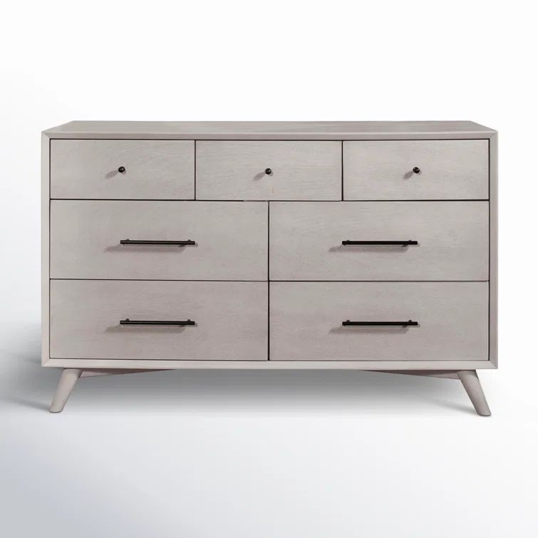 Flynn Gray Mahogany 7-Drawer Mid-Century Modern Dresser