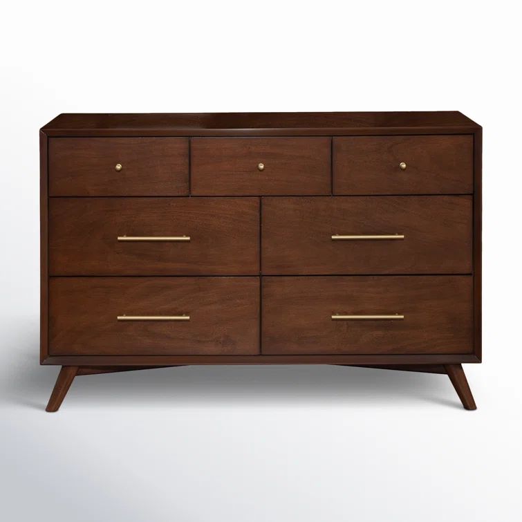 Flynn Walnut Mid-Century Modern 7-Drawer Dresser