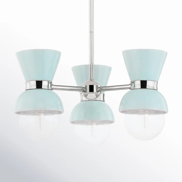 Polished Nickel and Gloss Robins Egg Blue 3-Light Metal Sputnik Chandelier