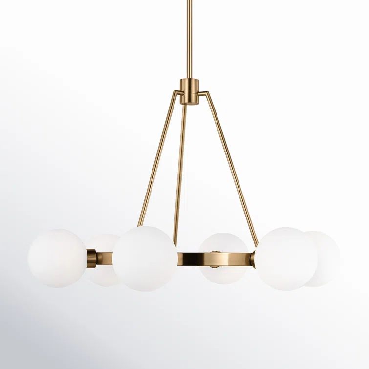 Satin Brass and Frosted Glass 6-Light Wagon Wheel Chandelier