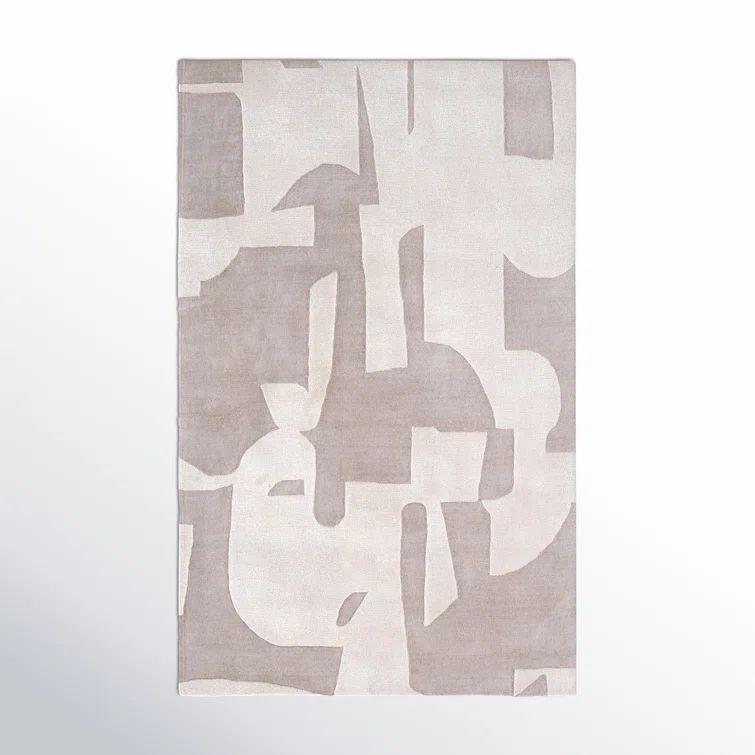 Gray and Cream Abstract Wool Viscose 10' x 14' Rug