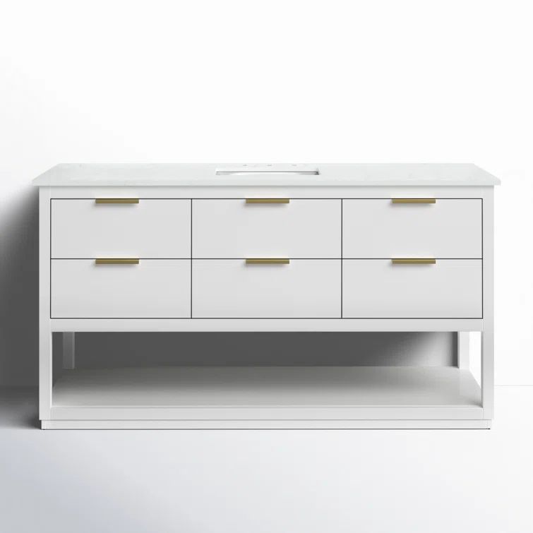 Blake 60" White MDF Bathroom Vanity with Gold Hardware