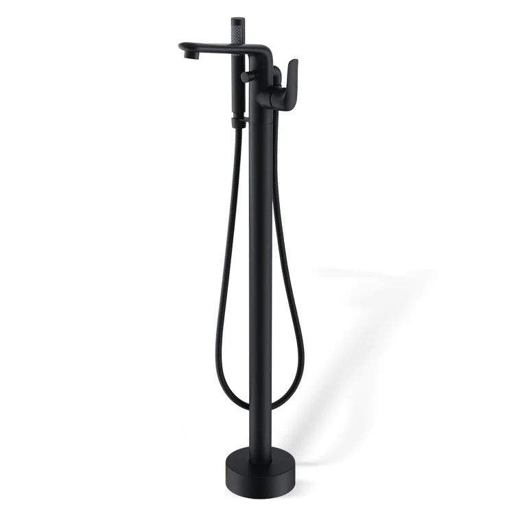 Matte Black Brass Single Handle Floor Mount Bathtub Faucet