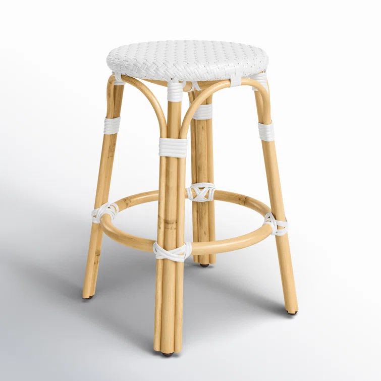 Cote d'Azur Inspired White Woven Rattan Counter Stool
