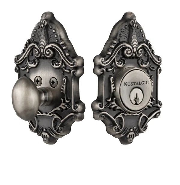 Antique Pewter Brass Single Cylinder Deadbolt with Victorian Design