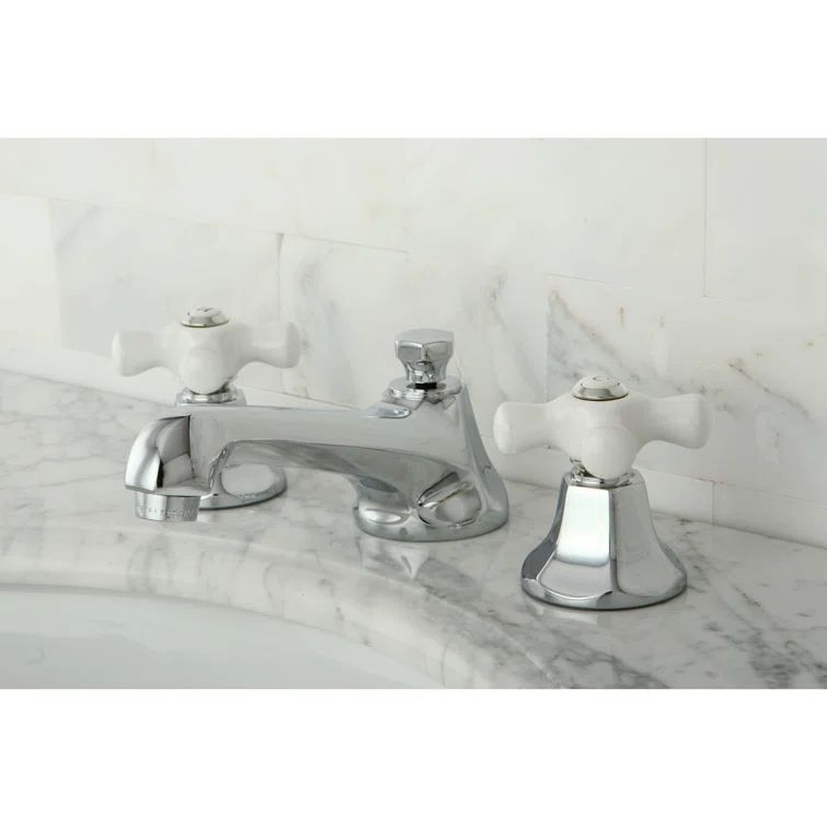 Polished Chrome Widespread Bathroom Faucet with Porcelain Handles