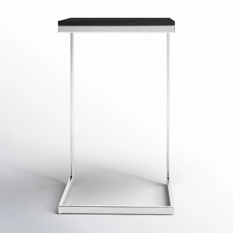 Black Marble Top Silver Metal C-Shaped End Table