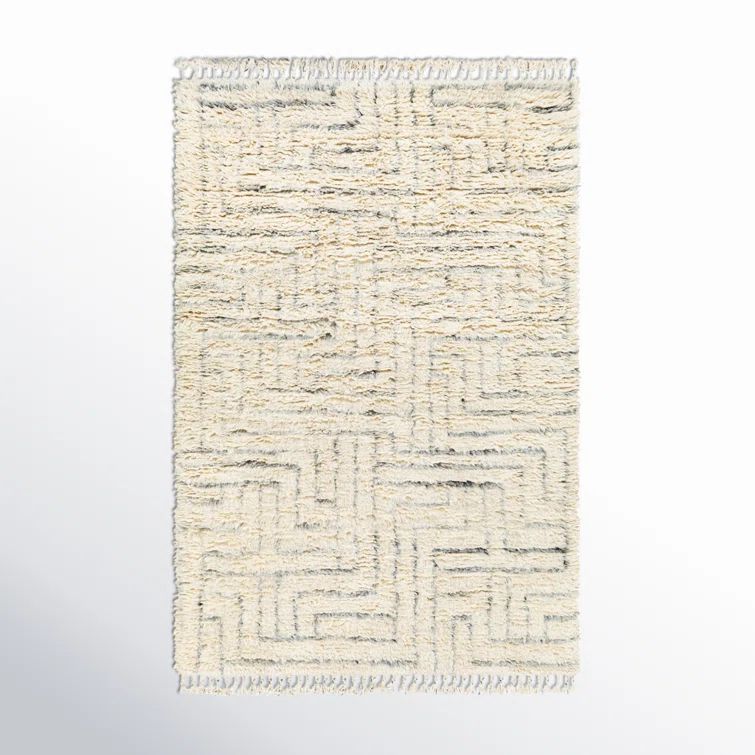 Risa Black Geometric Hand-Knotted Wool Rectangular Area Rug