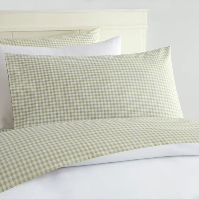 Twin Green Gingham Cotton Percale Sheet Set