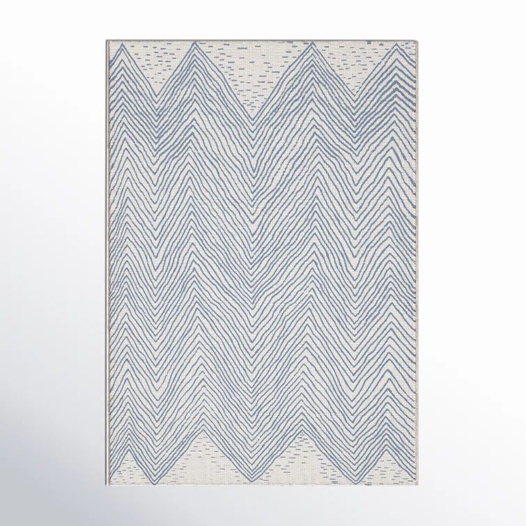 Chevron Waves Blue Synthetic Indoor/Outdoor Rug, 5'3" x 7'6"