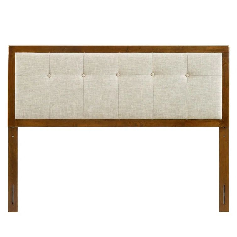 Walnut Beige Tufted Upholstered Queen Wood Headboard