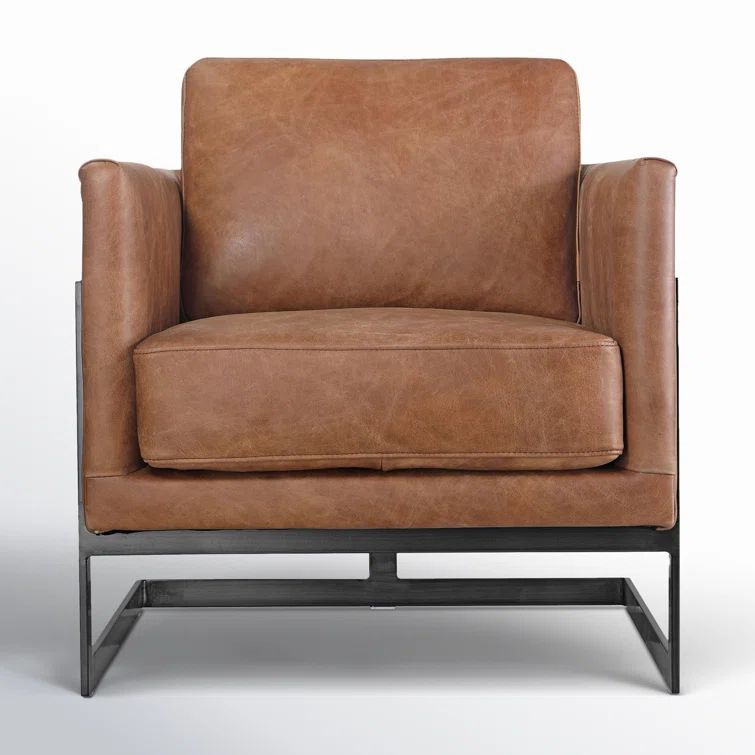 Cappuccino Genuine Leather Armchair with Metal Base