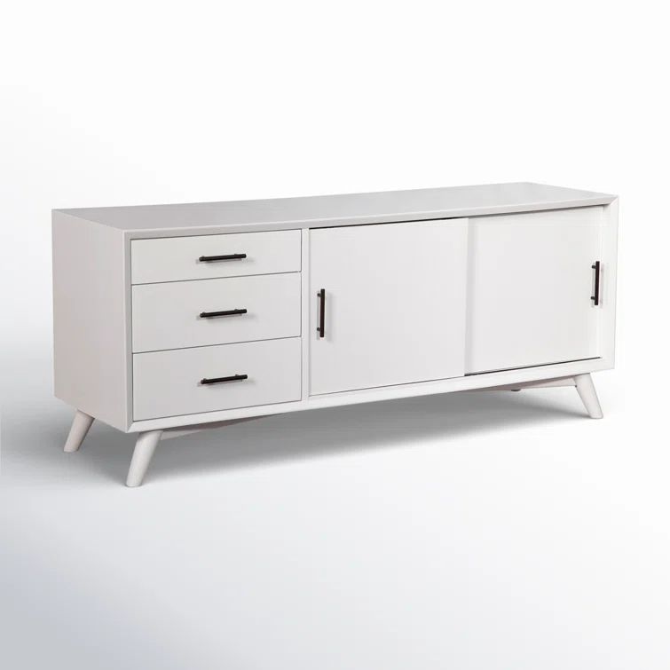 White Solid Wood 64'' Media Console with Cabinets