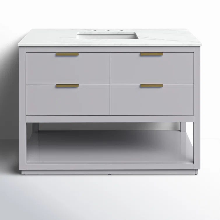 Larkin 42" Gray Solid Wood MDF Single Bathroom Vanity with Gold Hardware