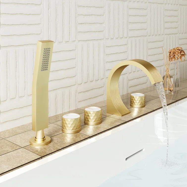 Brushed Gold Stainless Steel Roman Tub Faucet with Hand Shower
