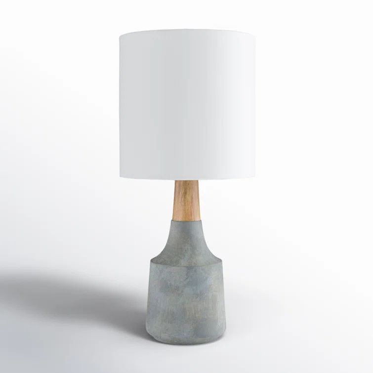 Charcoal Ceramic and Wood Table Lamp with White Linen Shade