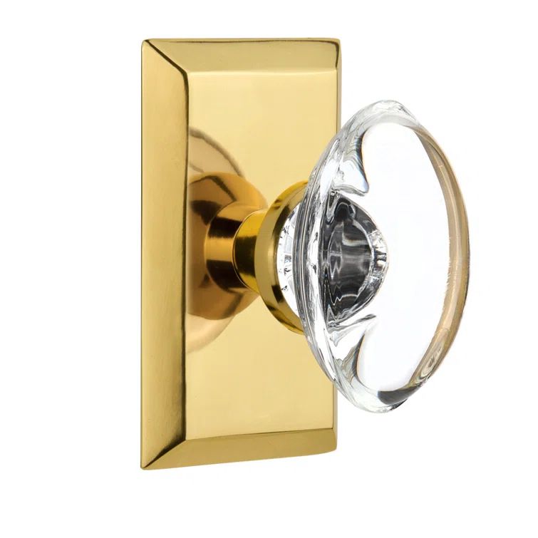 Polished Brass Studio Plate with Oval Clear Crystal Door Knob
